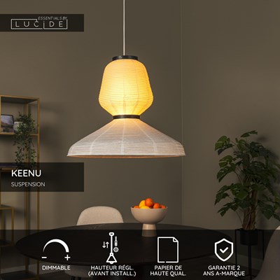 Lucide KEENU - Suspension - Ø 67 cm - 1xE27 - Blanc - Essential